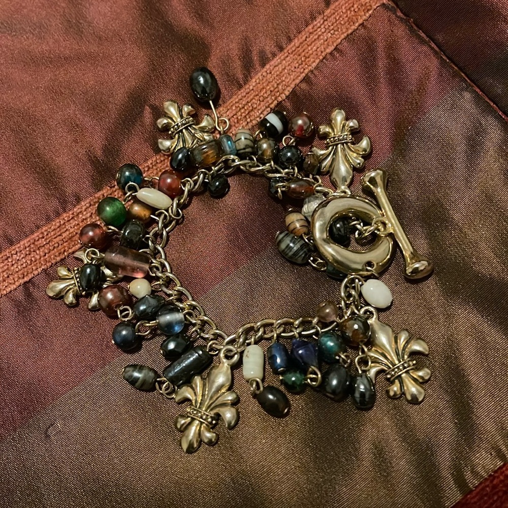 Multicolor Beaded Bracelet w/ Fleur de Lis Dangles